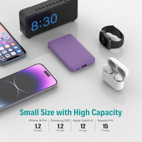 Smallest Portable Charger with Built-in Cables 5000mAh,Ultra Slim Power Bank,Mini High Speed External Battery Packs,Lightweight USB C Phone Charger