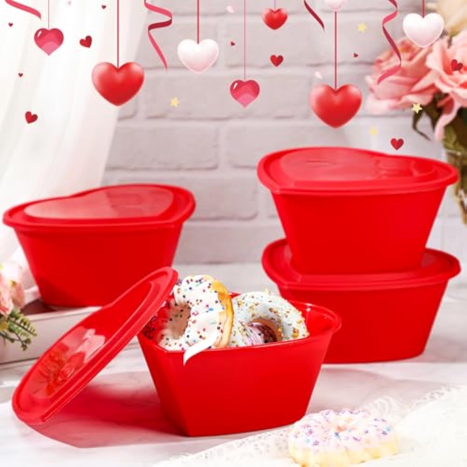 12 Pcs Valentines Large Heart Food Containers With Lids 51 Oz Plastic Red Heart Shaped Box Microwaveable Lunch Containers For Fruit Snack Storage, Freezer Safe