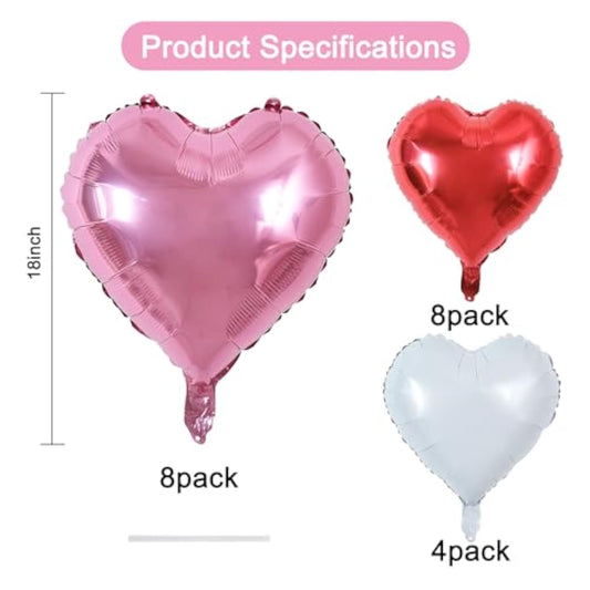 20Pcs Heart Balloons 18 Inch Metal Color Heart Shape Foil Balloons Red Pink White Neutral Love Balloon For Mother'S Day Proposal Marriage,Valentines Day, Birthday Decorations
