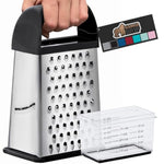 Xl 4-Sided Cheese Grater With Container, 100% Bpa-Free Stainless Steel Box Graters, Parmesan Shredder, Grate Cheeses, Shred Veggies, Slip Resistant Handle, Dishwasher Safe Zester, Black