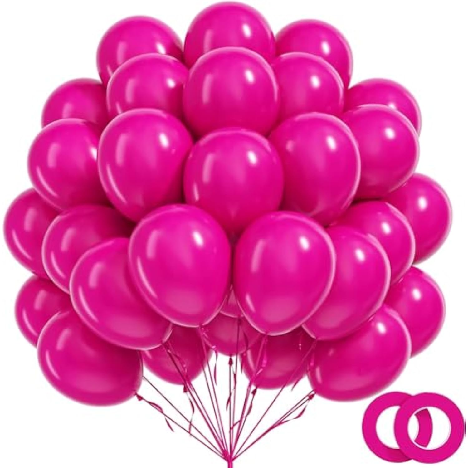 100-Pack 12" Hot Pink Balloons with Ribbon for Birthday, Wedding & Party Decor