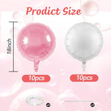 20Pcs 18 Inch Round Foil Balloon, Pink White Round Shaped Balloons, Round Aluminum Foil Helium Balloons For Birthday Party Wedding Bachelorette Anniversary Baby Shower Celebration Decoration