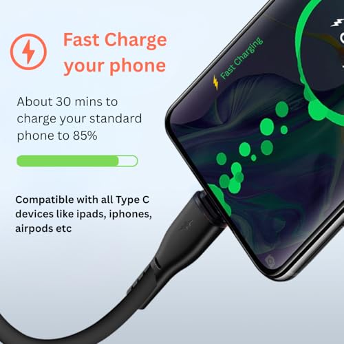 Fast Charging USB A to USB C Cable, Black, 6ft / 2 Meters Length, PVC Coated, Data Transfer 480Mbps, Compatible with  iPhone iPad AirPods