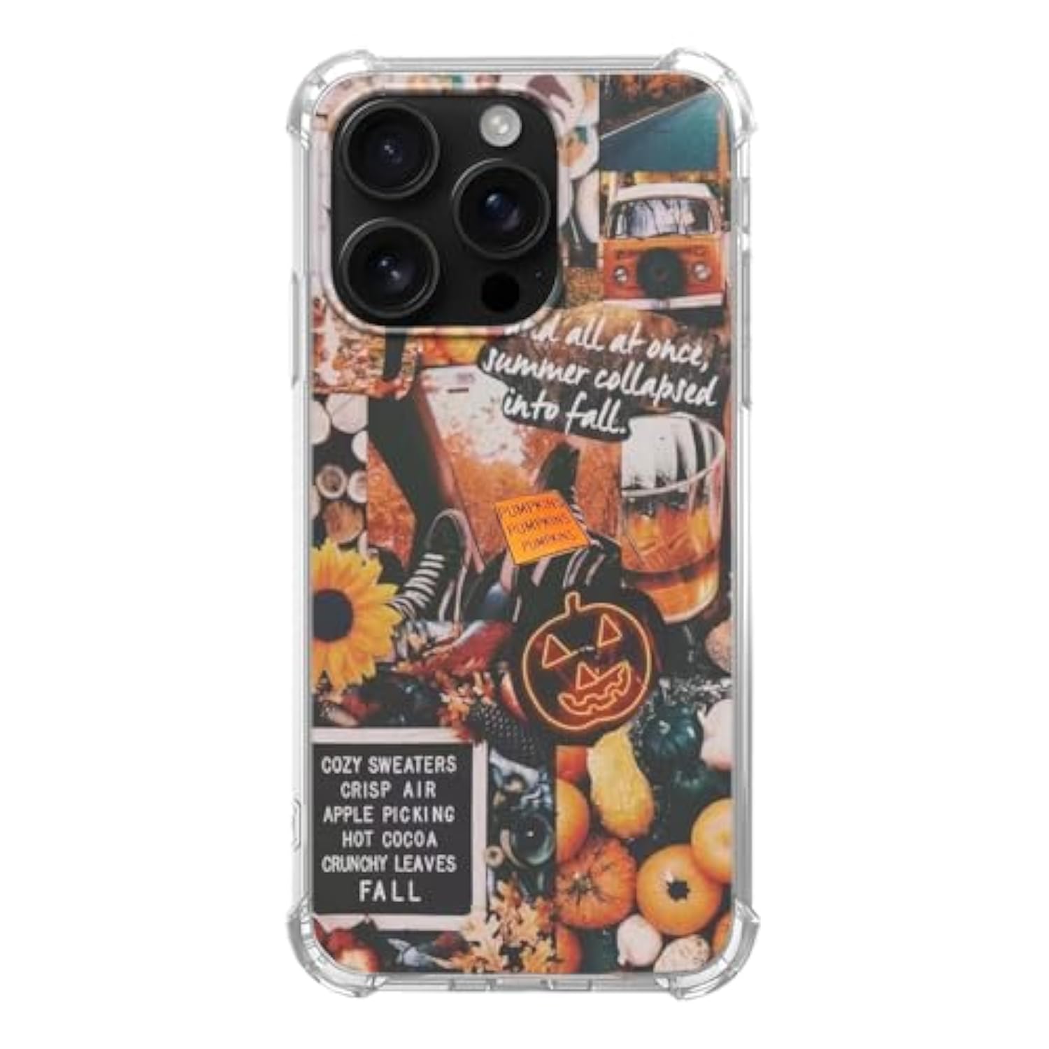 Fall Autumn Aesthetic Collage Phone Case Compatible With Iphone 16 Pro, Autumn Pumpkin Halloween Phone Case For Iphone 16 Pro, Cool Trendy Tpu Bumper Case Cover