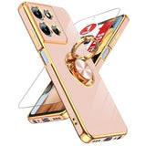 For Moto-G-5G-2025 Case: ??????? ?????? ?? ?????????? ????????? 1 Pack Tempered Glass Screen Protector And 360° Rotatable Ring Holder Magnetic Kickstand, Plating Rose Gold Edge Case, Pink