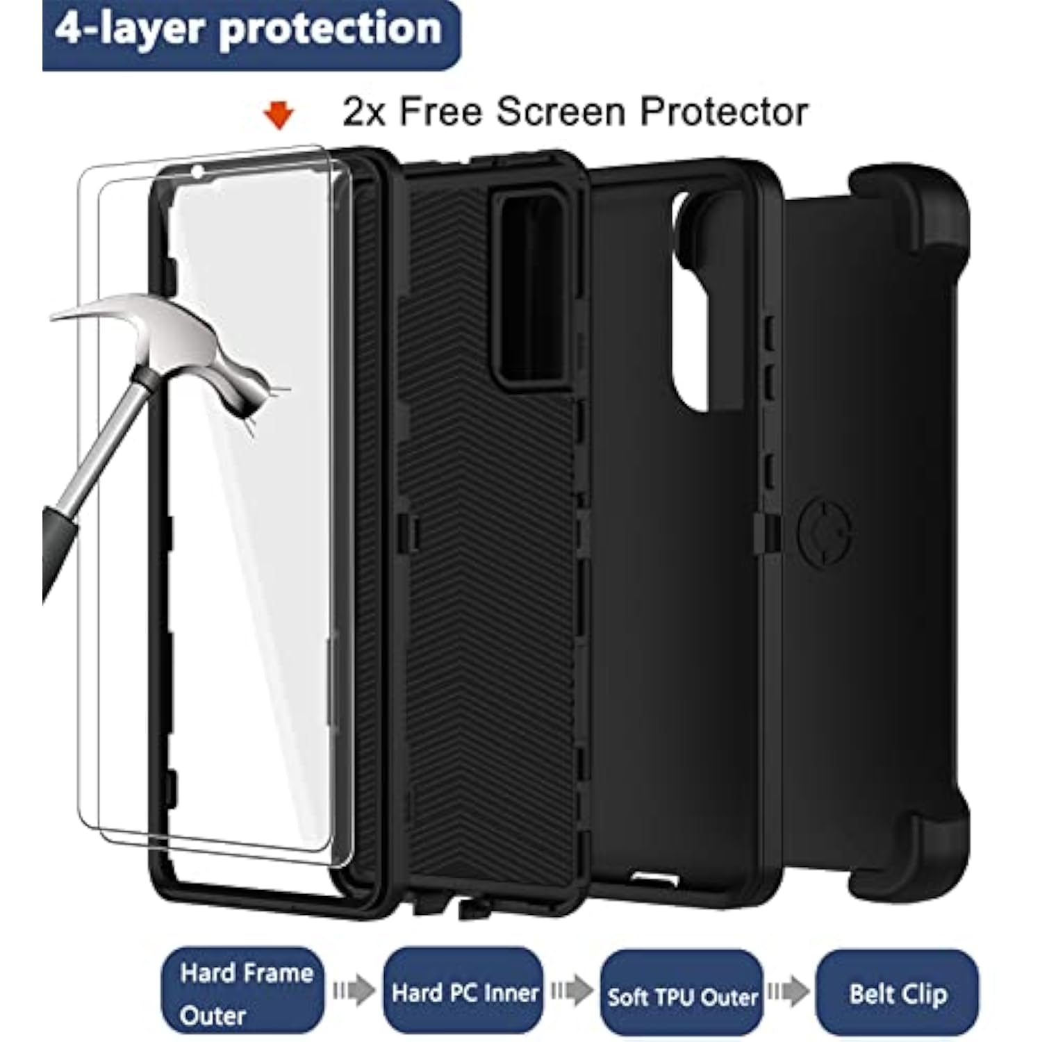 For Samsung Galaxy S20 Fe 5G Case With Belt Clip Holster, 2X Screen Protector, Heavy Duty Military Grade Full Body Shockproof Rugged Protective Cover For Samsung S20 Fe Black
