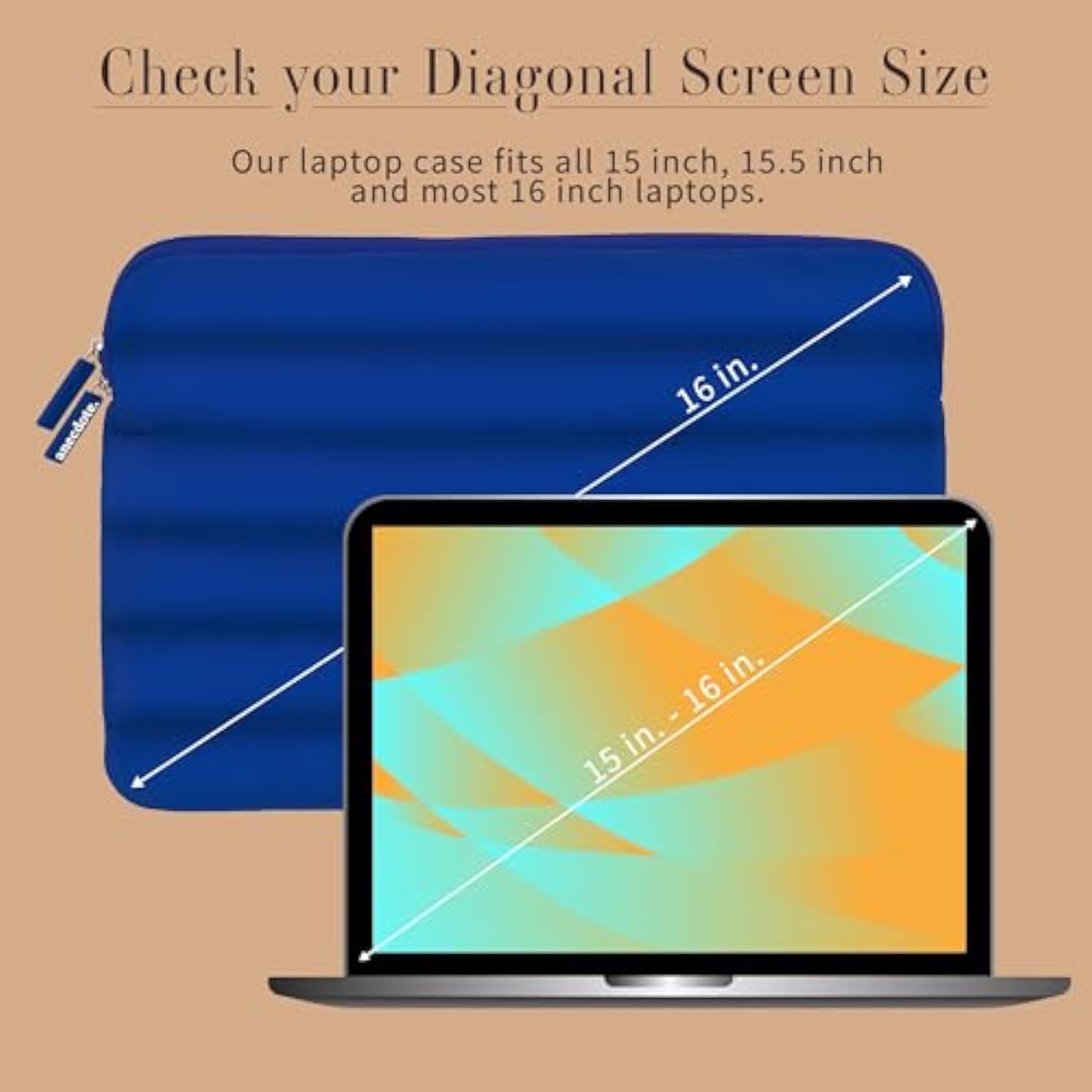 Anecdote Laptop Case 15-16 Inch – A Perfect Laptop Sleeve - Compatible With Macbook Air/Pro 15 Inch M3 M2 M1 Chip Pro Max 2023-2021 – Fits Well, Made Of 100% Nylon With Aesthetic Design (Royal Blue)