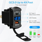 Rocker Switch Outlet, 36W Qc 3.0 Usb-A & 55W Pd Usb-C Port Charger Socket, Led Voltmeter For Car Boat