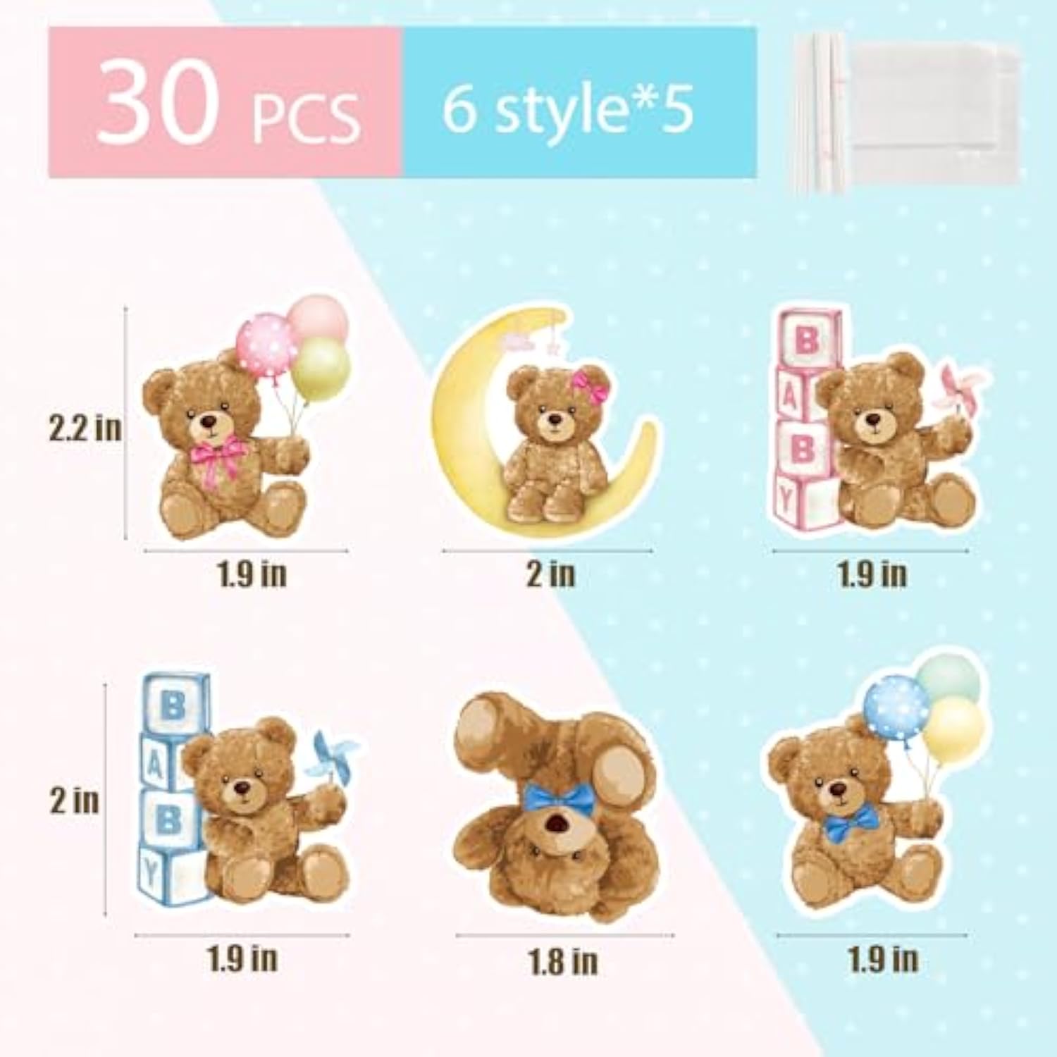 30Pcs Bear Gender Reveal Decorations Cupcake Toppers Bear Gender Reveal Cake Decorations Boy Girl Twins Baby Shower