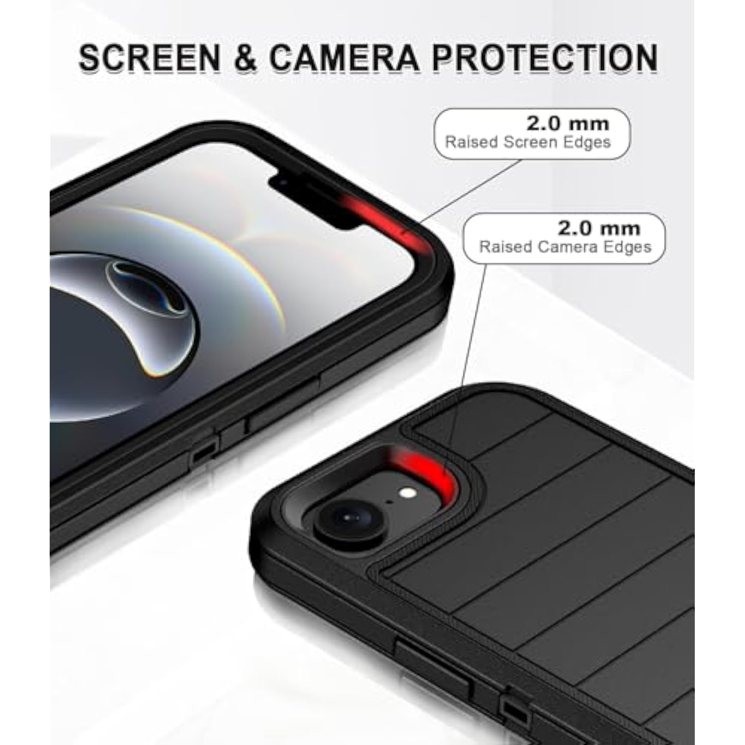 For Iphone 16E Case With 2 Pack Tempered Glass Screen Protector Heavy Duty Shockproof 3-Layer Full Body Protection Military Grade Rugged Cover Case For Apple Iphone 16E 6.1",Black