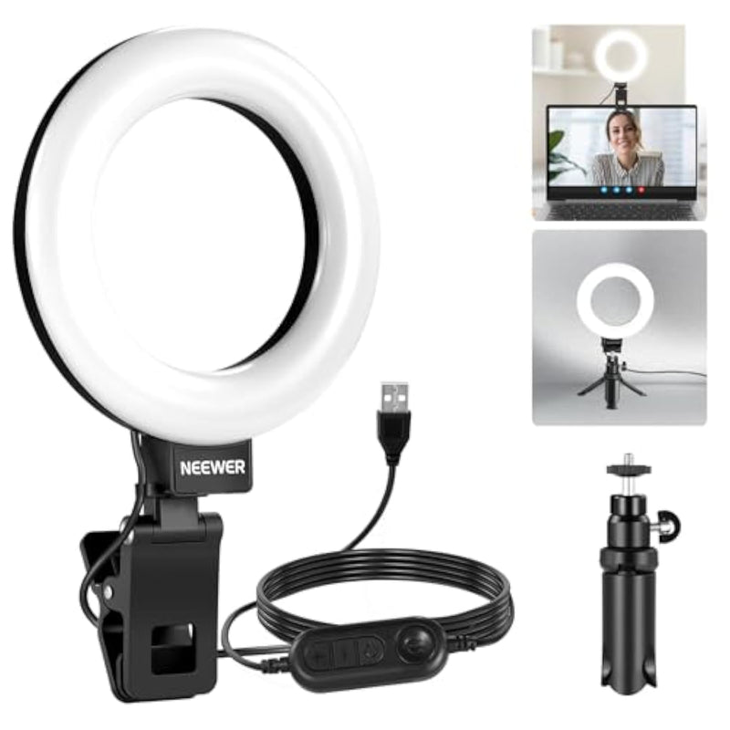 Neewer Basic 5" Ring Light For Video Conference Lighting, Clip On Light Kit With Desk Tr For Monitor Laptop Computer Zoom Call Live Streaming Remote Working Learning Video Recording, Br60