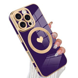 Magnetic Case For 16 Pro Max [Magsafe Compatible] Cute Love Luxury Plating Edge Bumper With Full Camera Lens, Purple (6.9")