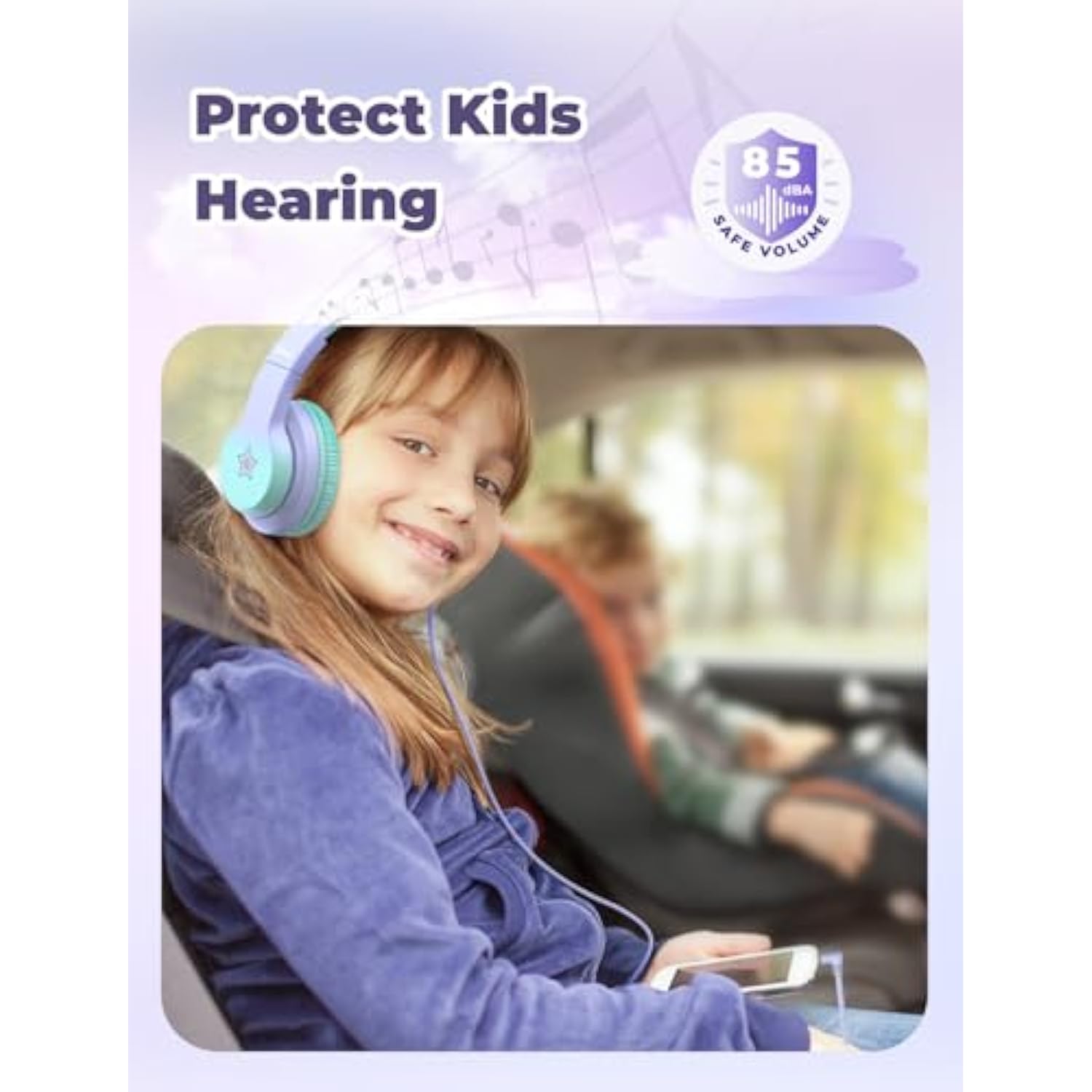 iClever HS19S Kids Headphones, 85dBA Safe Volume Limiter - Over Ear Stereo Headphones for Kids Boys Girls, Foldable 3.5mm Jack Wired Headphone for iPad/Tablet/School/Travel