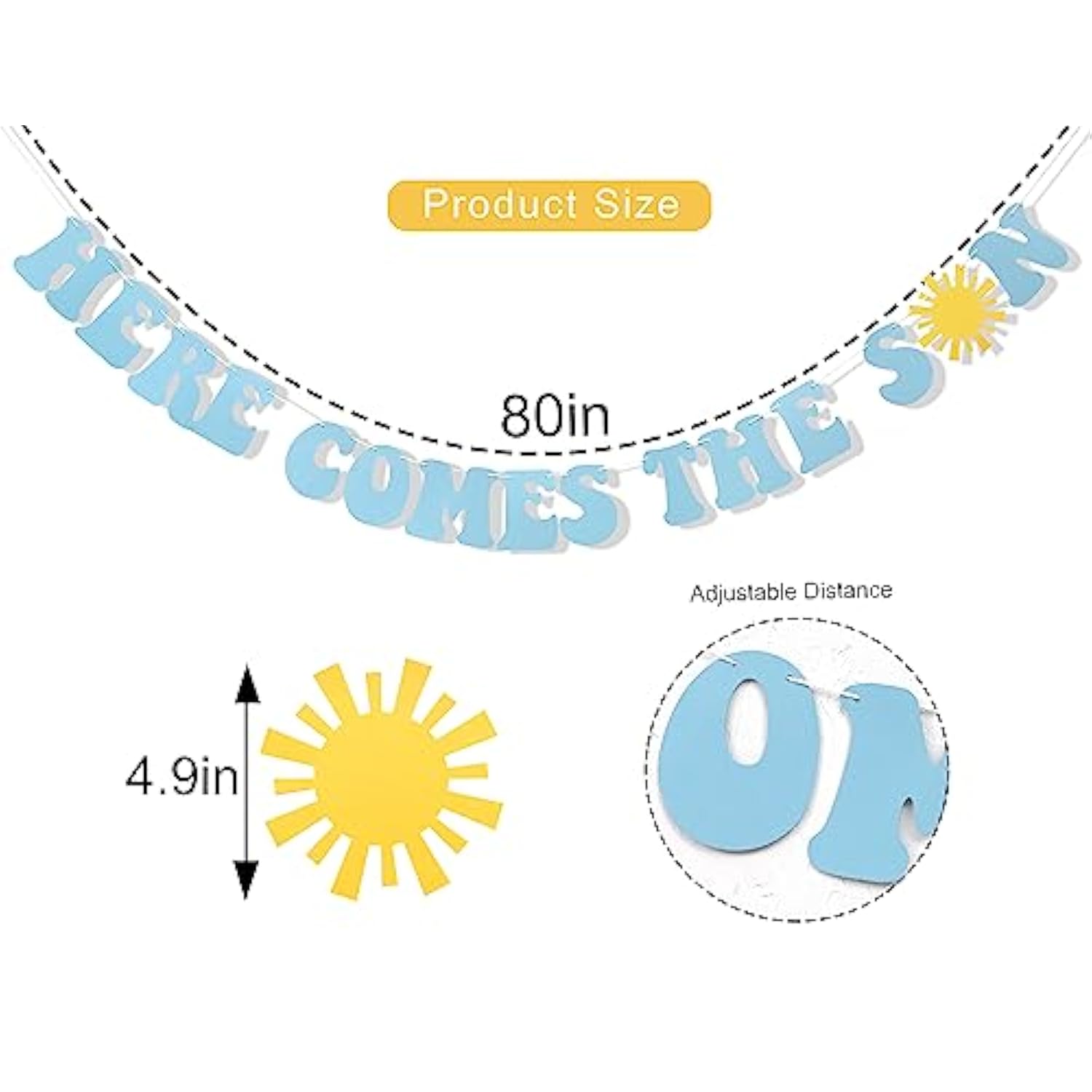 Here Comes The Son Boho Sunshine Banner - Sun, Blue Son Baby Shower Deco, Retro Sun Party