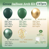 147Pcs Green Balloon Garland Arch Kit, Dark Emerald Green And Gold Balloons For Wild One Jungle Birthday Graduation Safari Baby Shower Decorations