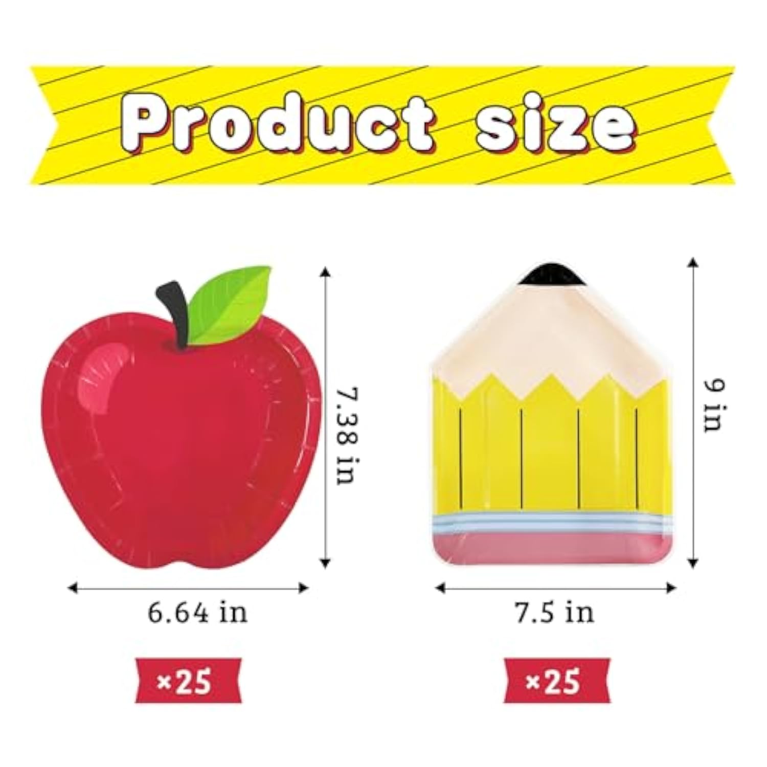 50 Pcs Back To School Red Apple Pencil Paper Plates, First Day Of School Plates Table Decorations Party Supplies, Red Apple Pencil Tableware For Kindergarten Kids Back To School Party