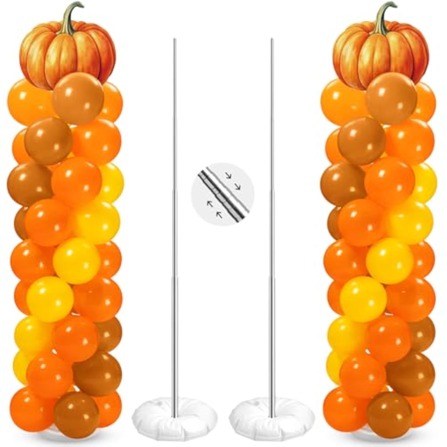 2 Sets Thanksgiving Balloon Column Stand Kit Pumpkin Maple Leaf Orange Yellow Balloons