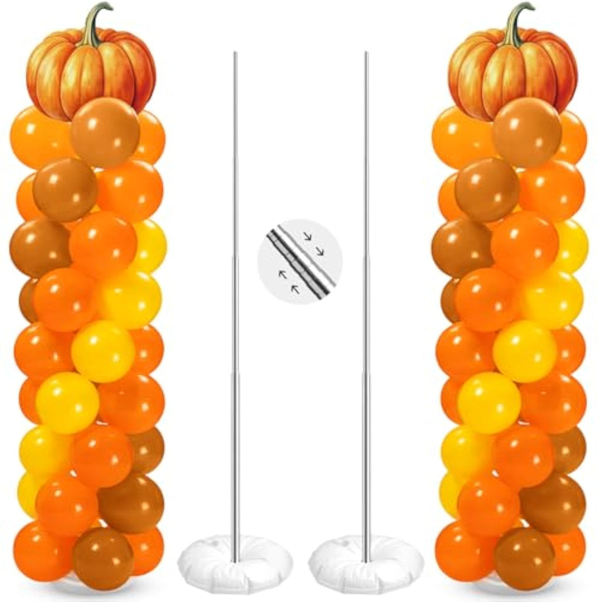 2 Sets Thanksgiving Balloon Column Stand Kit Pumpkin Maple Leaf Orange Yellow Balloons