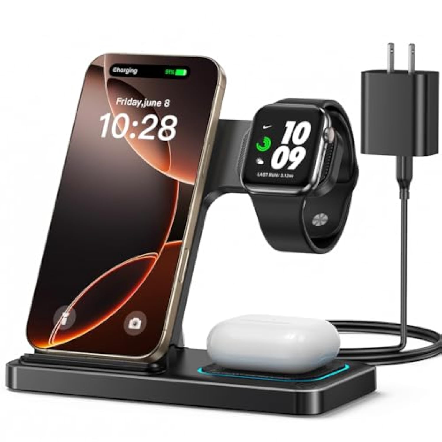 3 In 1 Foldable Wireless Charging Station For Mag-Safe Charger For Iphone 16/15/14/13/12,For Apple Watch Series & Airpods - Wireless Charger Stand With N52 Strong Magnetic & Safety Protections