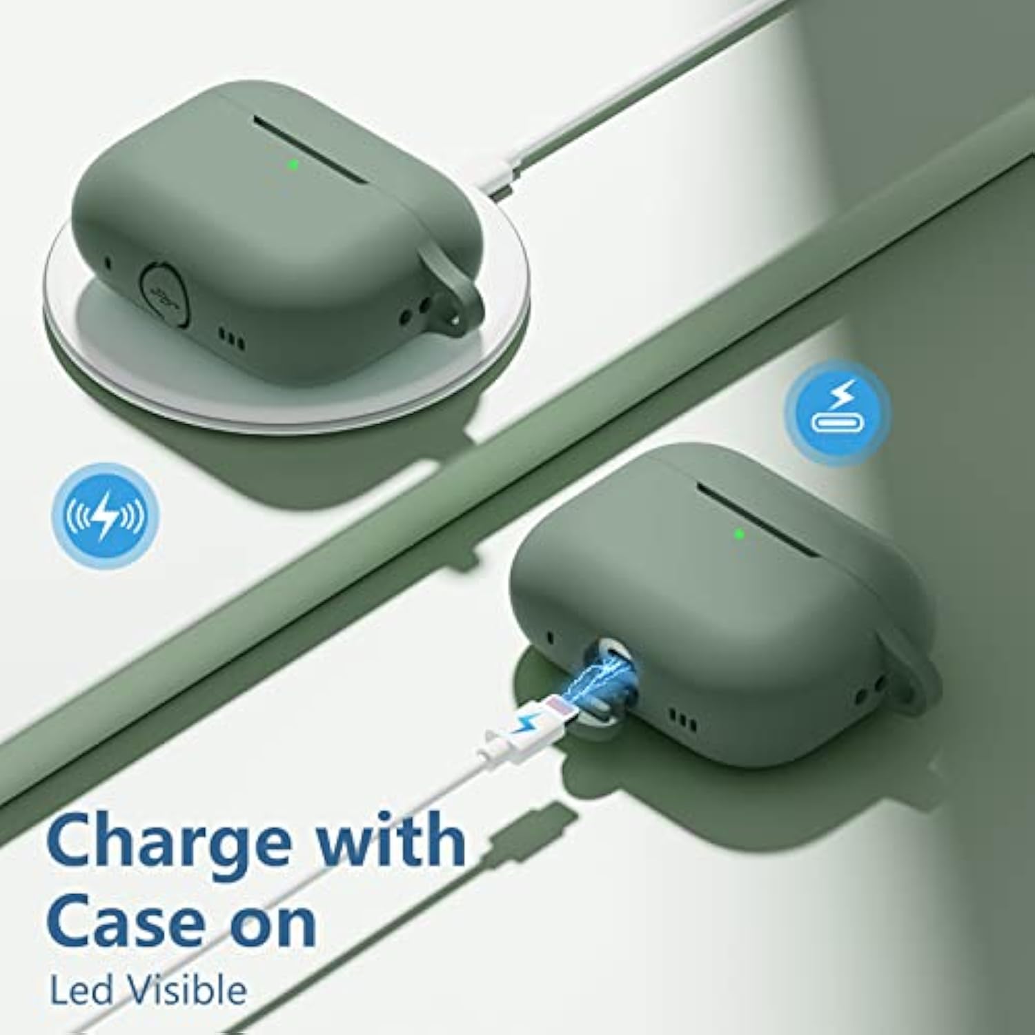 For Airpods Pro 2Nd/1St Generation Case Cover With Keychain & Lanyard,Soft Silicone Full Protective Airpod Pro Case For Airpod Pro 2022/2019 Charging Case [Front Led Visible] Olive Green