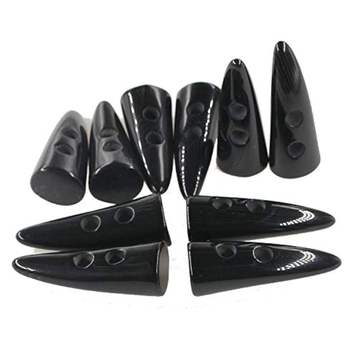 Buttons 10Pcs Black Color Resin Toggle Buttons Horn Tooth Shape Two Ho