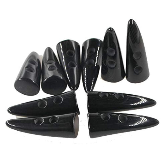 Buttons 10Pcs Black Color Resin Toggle Buttons Horn Tooth Shape Two Ho