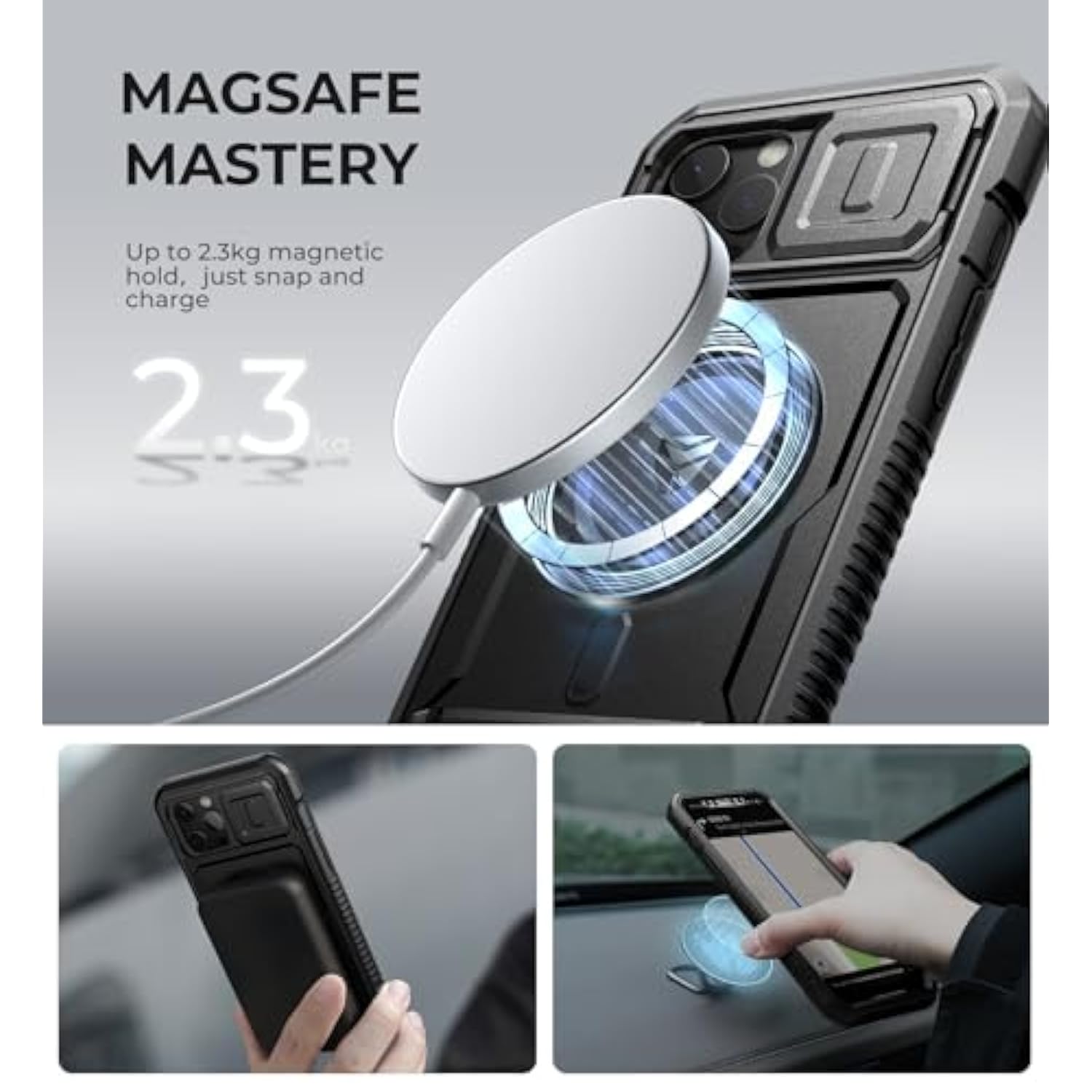 For Iphone 12 Pro Max Case With Camera Cover [Compatible With Magsafe] [Built-In Screen Protector] Heavy-Duty Shockproof Full-Body Rugged Protective Magnetic Cover With Kickstand, Black