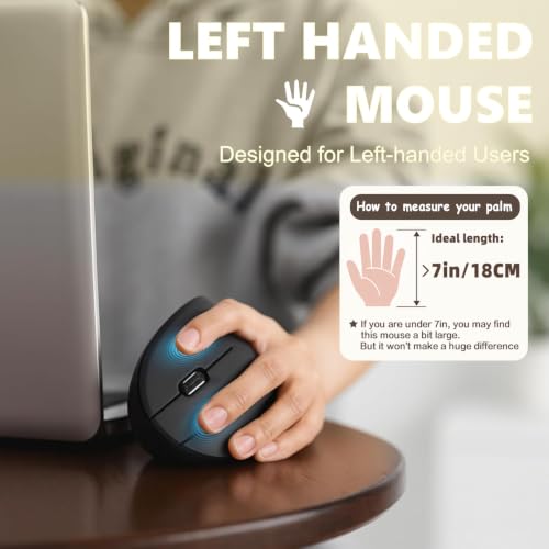 Left Handed Mouse, Vertical Left Handed Ergonomic Wireless Mouse, Ideal For Lefty Users, Gaming & Office Use, Compatible With Windows/Macos/Ipados. Black