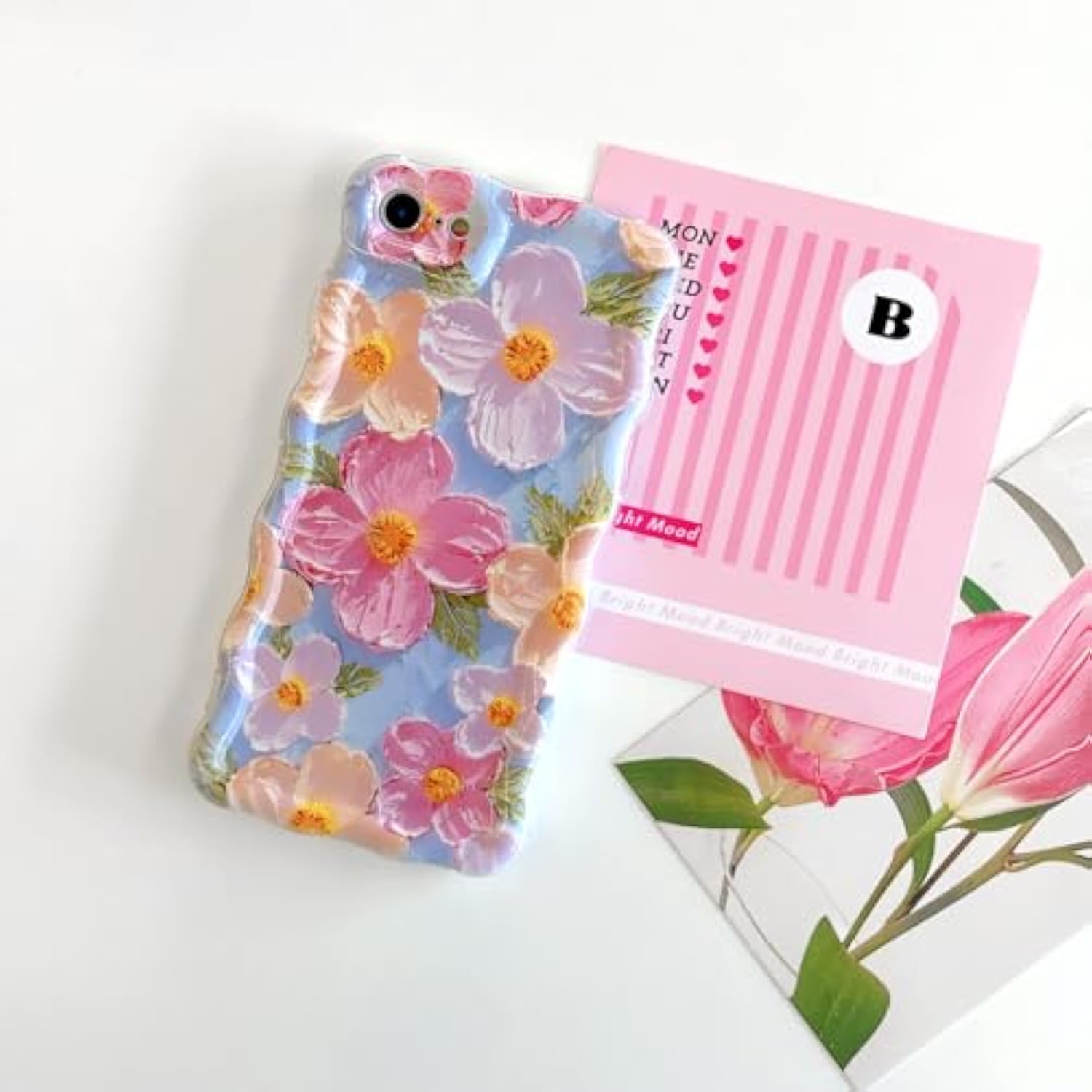 Floral Case For Iphone 7/8/Se 2020/Se 2022, Curly Wave Frame Flower Phone Case For Girls Women Soft Protective Cover 4.7 Inch