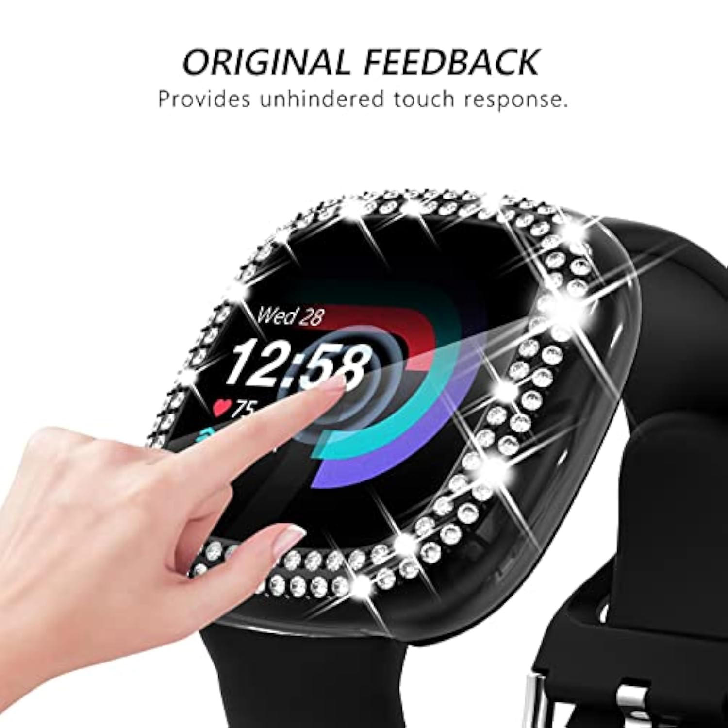 3Pack Tpu Bumper For Fitbit Versa 4 Screen Protector, Crystal Diamond Bling Case Hd Full Protective Cover For Men Women, Fitbit Versa 4/Fitbit Sense 2 Smartwatch, Black/Silver/Clear