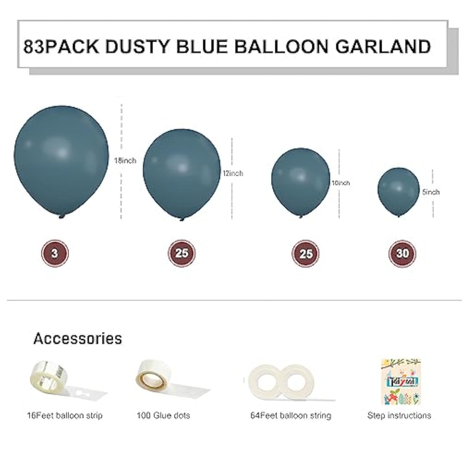 83pcs Dusty Blue Balloon Garland Kit Teal and Slate for Weddings, Showers & Parties