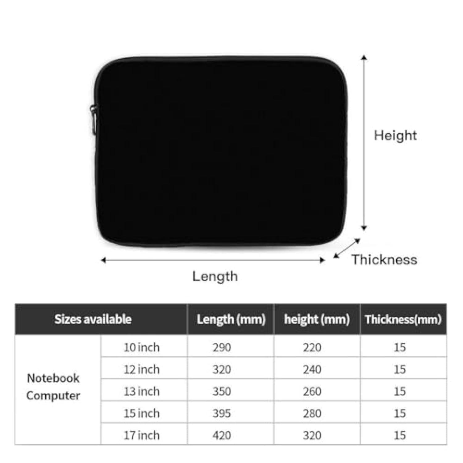 Personalized Laptop Sleeve Bag With Logo Design Your Own Text Image Business Briefcase Protective Case Carrying Cover With Zipper For Men Women, 15 Inch, Blank Black