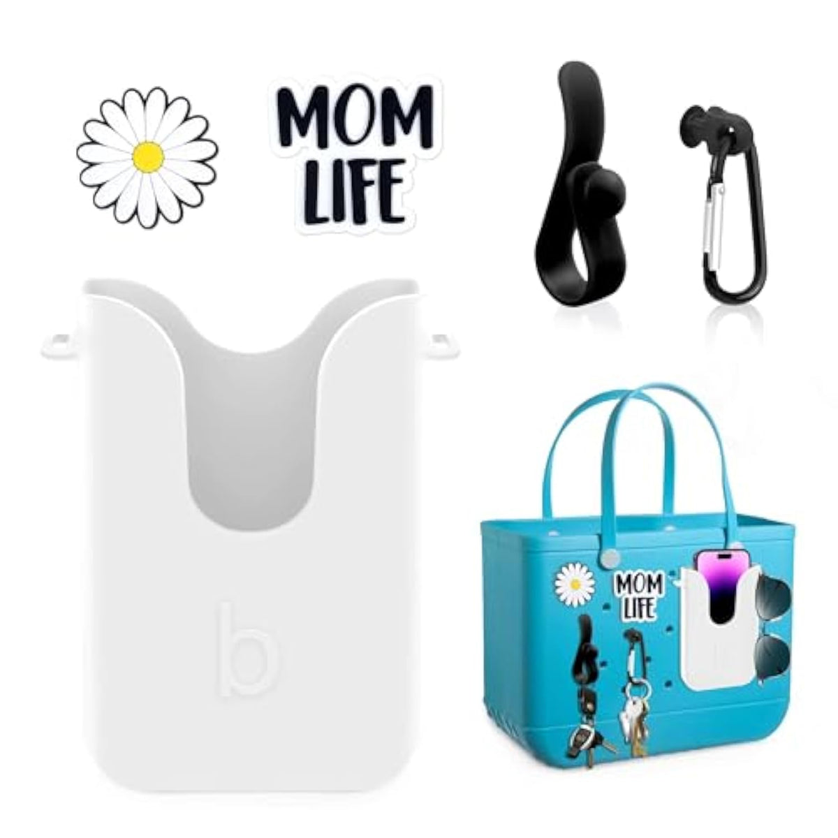 Silicone Phone Holder for Bogg Bags Beach Totes with 2 Charms & Key Hooks