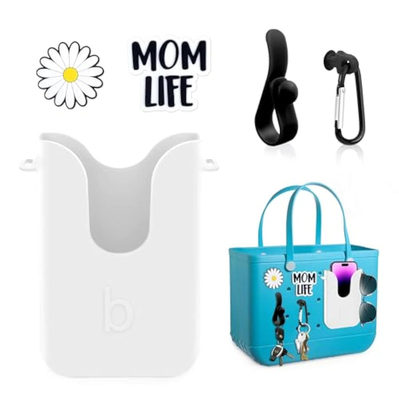 Silicone Phone Holder Compatible With Bogg Bag, Phone Case Holder Charms Accessory For All Bogg Bags And Beach Bag, Phone Holder Attachment For Beach Tote Bags, With 2Pcs Charms & 2Pcs Key Hooks