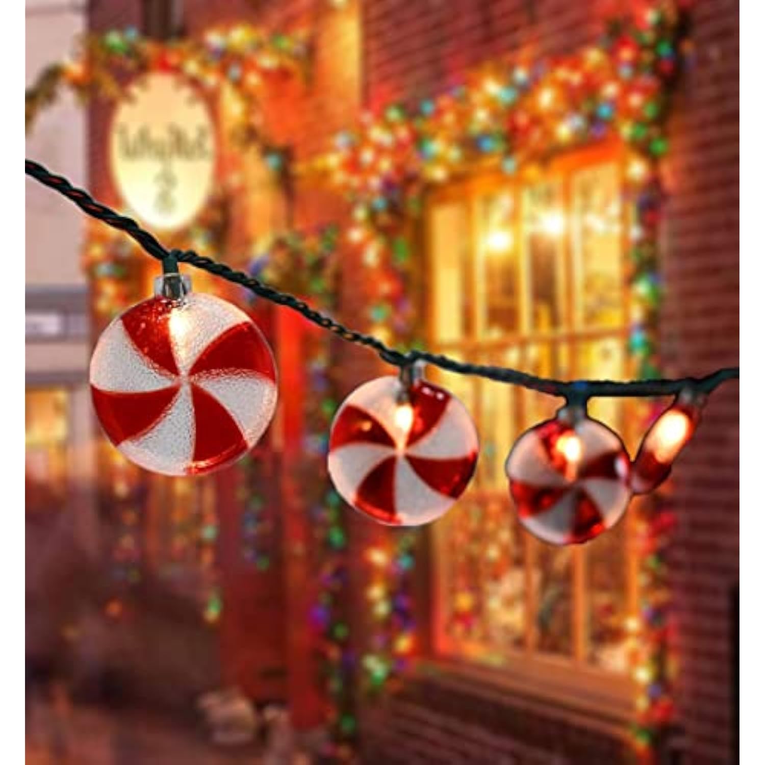 Candy String Lights, 8.5Ft Sugar Peppermints Candy Lights With 10 Bulbs For Outdoor & Indoor Christmas Party Tree Decora