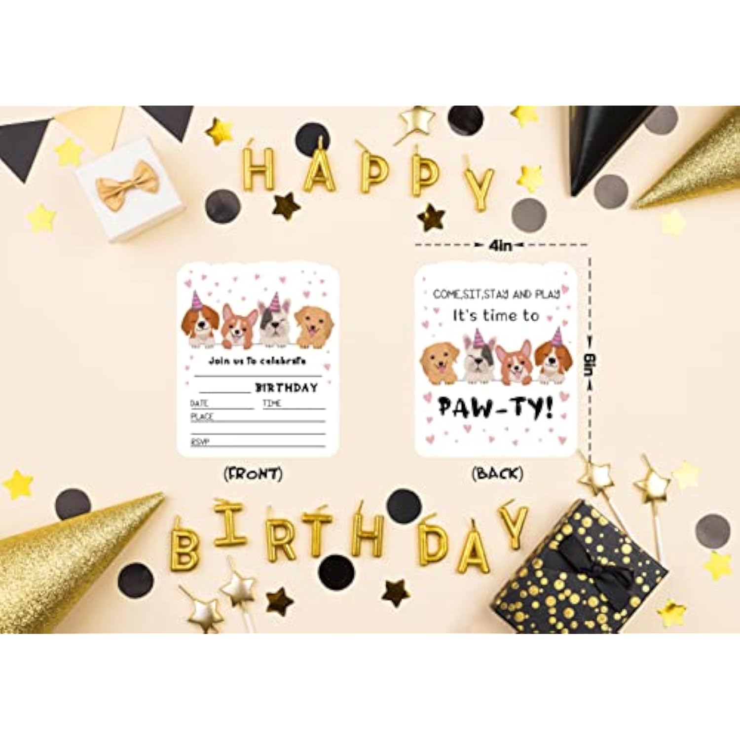 Pet Birthday Party Invitations - Birthday Fill-In Invites For Boys Or Girls, Puppy Dogs Theme Party Supplies Decorations For Kids, Teens & Adults(20 Count With Envelopes) - A11