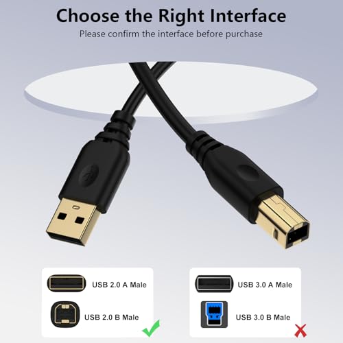 Printer Cable 6Ft Usb 2.0 Printer Cable Usb-A To Usb-B Cables, High Speed Scanner Print Cord For Hp Canon Dell Samsung Epson Brother Lexmark Xerox, Midi Cables For Digital Piano Dac Midi Controller