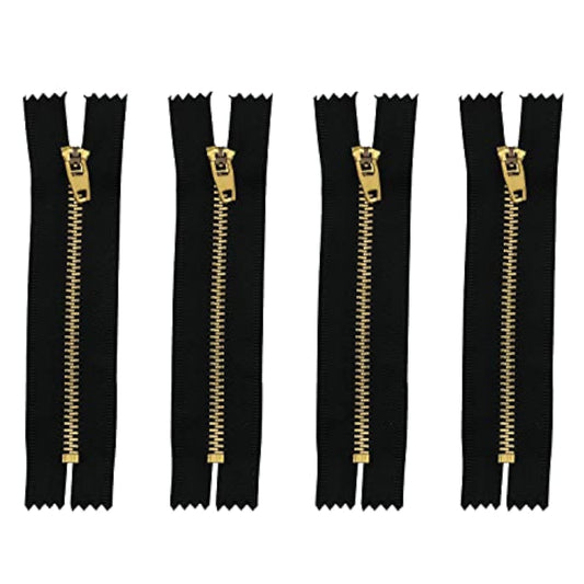 Metal Zipper 4Pcs 4Inch Gold Brass Metal Heavy Duty Zips Close End Zip