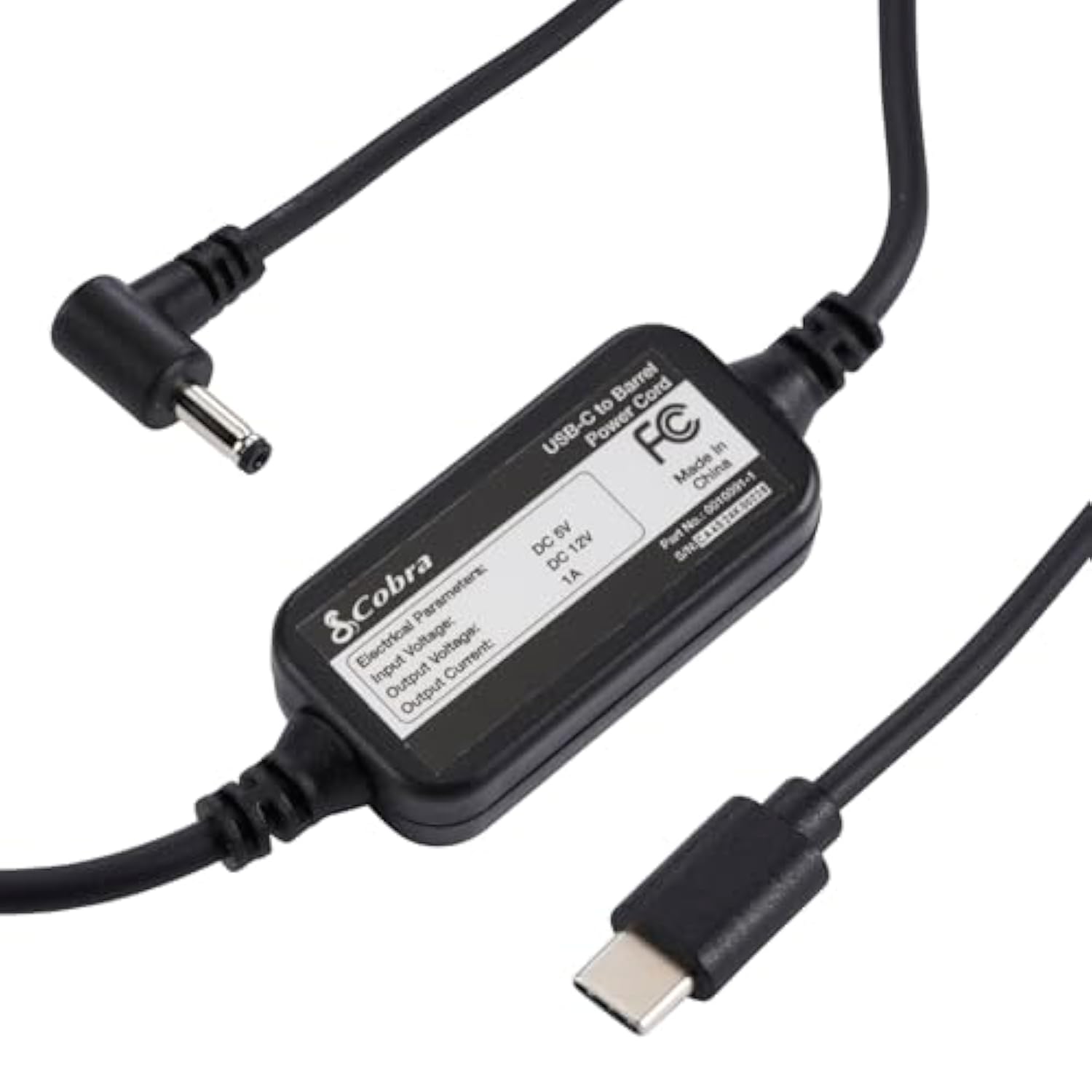 Cobra USB-C to Barrel Connector Radar Detector Power Cable Radar Detectors, Compatible RAD350 380 450 480i 700i and Suitable for Radar Detector Windshield Mount