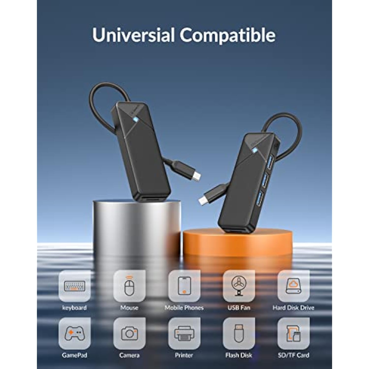Usb Hub 3.0 With Sd Tf Card Reader, 4 Ports 5Gbps Usb Splitter Multi Expander