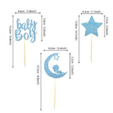 24 Pcs Baby Shower Boy Cupcake Toppers With Moon Star Blue Glitter Cupcake Picks Boys Birthday Party Supplies