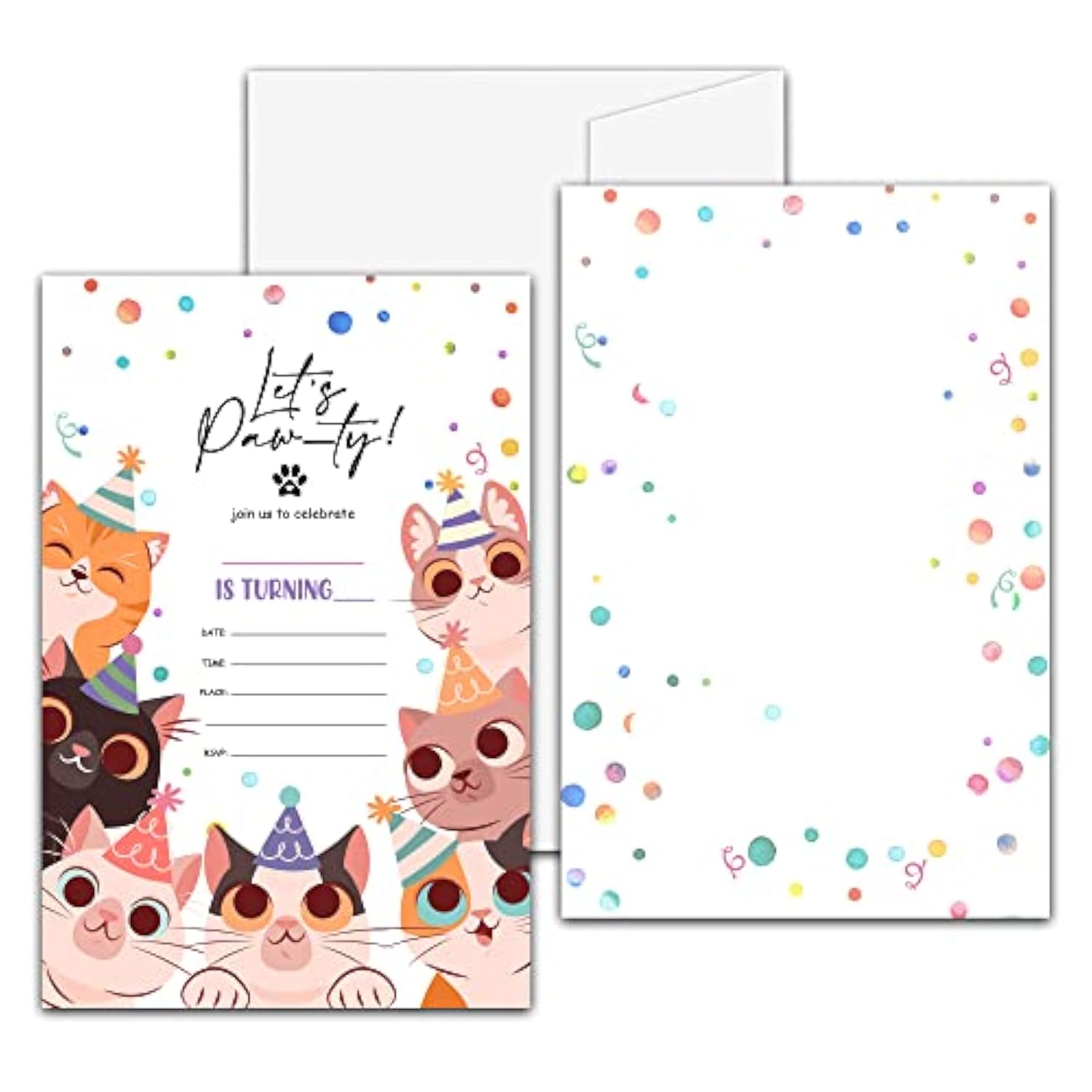 Cute Kitten Birthday Party Invitation, Let'S Paw-Ty Kitty Cats Fill-In Invites For Adults Women & Men, 20 Invitations With Envelopes(4" X 6")?Party Favors Decorations And Supplies-01