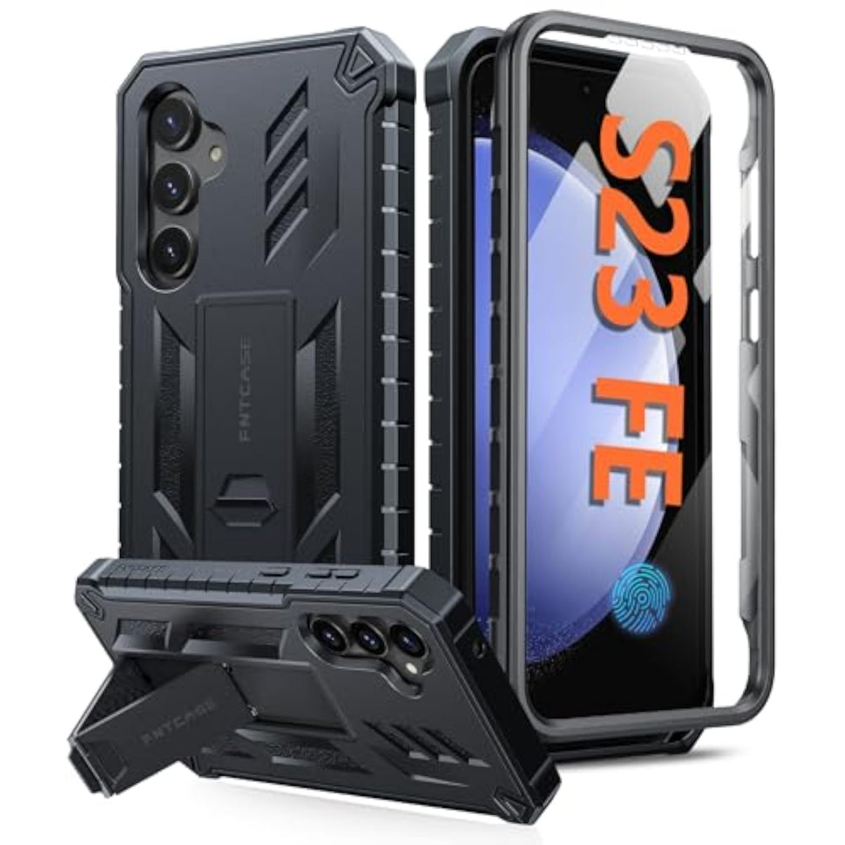 Military Grade Protective Hard Phone Case for Samsung Galaxy S23 FE 5G - Black, Kickstand, Screen Protector, Shockproof TPU Full Protection Drop Proof Phone Cover