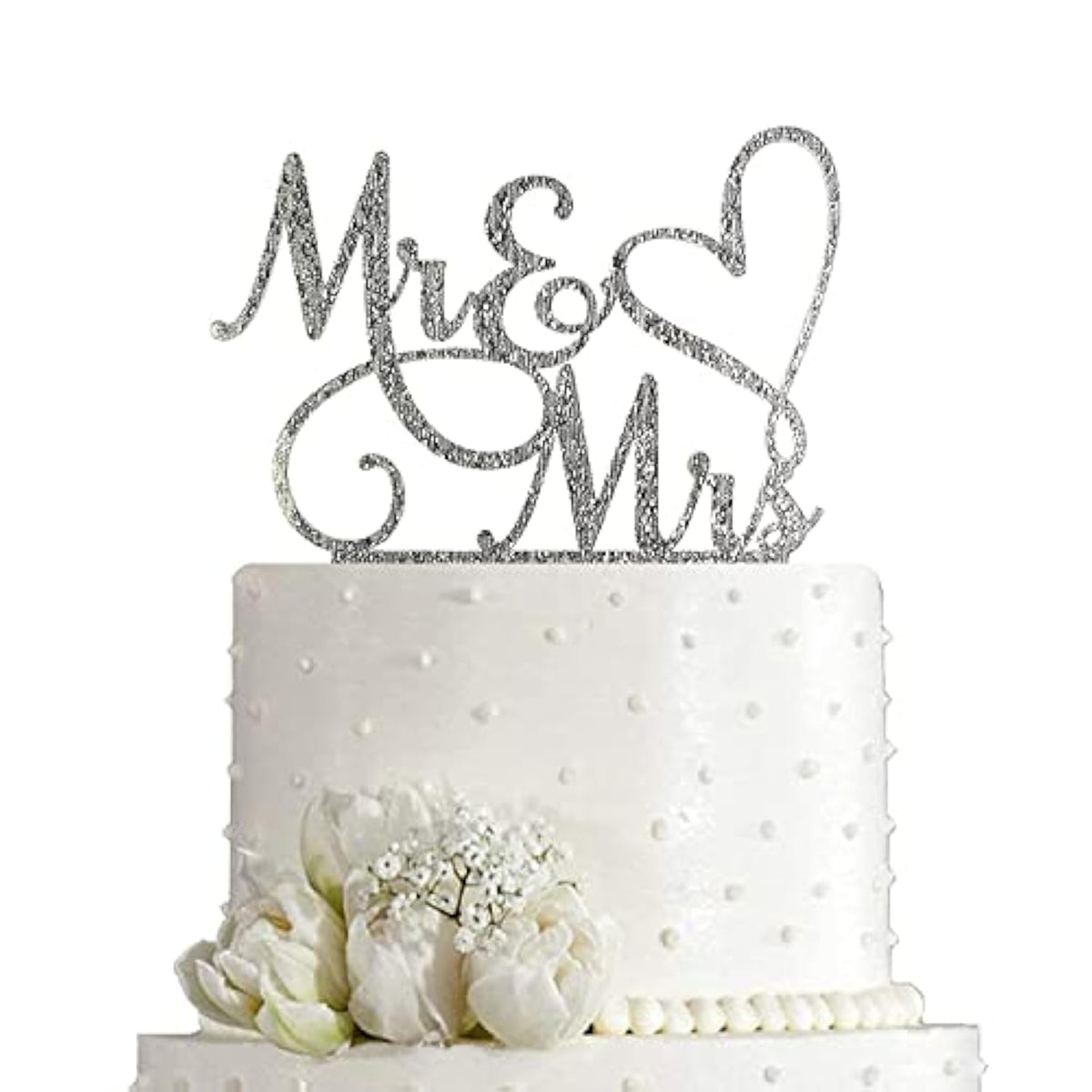 Mr And Mrs Cake Topper Decoration For Bride And Groom Sign Wedding/Engagement , Silver Glitter Acrylic