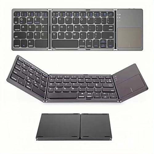 Foldable Bluetooth Keyboard With Touchpad, Portable Wireless Keyboard Rechargeable Full Size Ultra Slim Pocket Folding Key Board For Android Windows Ios Tablet & Laptop-Grey