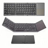 Foldable Bluetooth Keyboard With Touchpad, Portable Wireless Keyboard Rechargeable Full Size Ultra Slim Pocket Folding Key Board For Android Windows Ios Tablet & Laptop-Grey