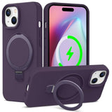 Liquid Silicone Designed For Iphone 15 Case With Magnet Stand, [Mil-Grade Drop Shockproof][Soft Anti-Scratch Microfiber Lining] Slim Fit Cover, Purple
