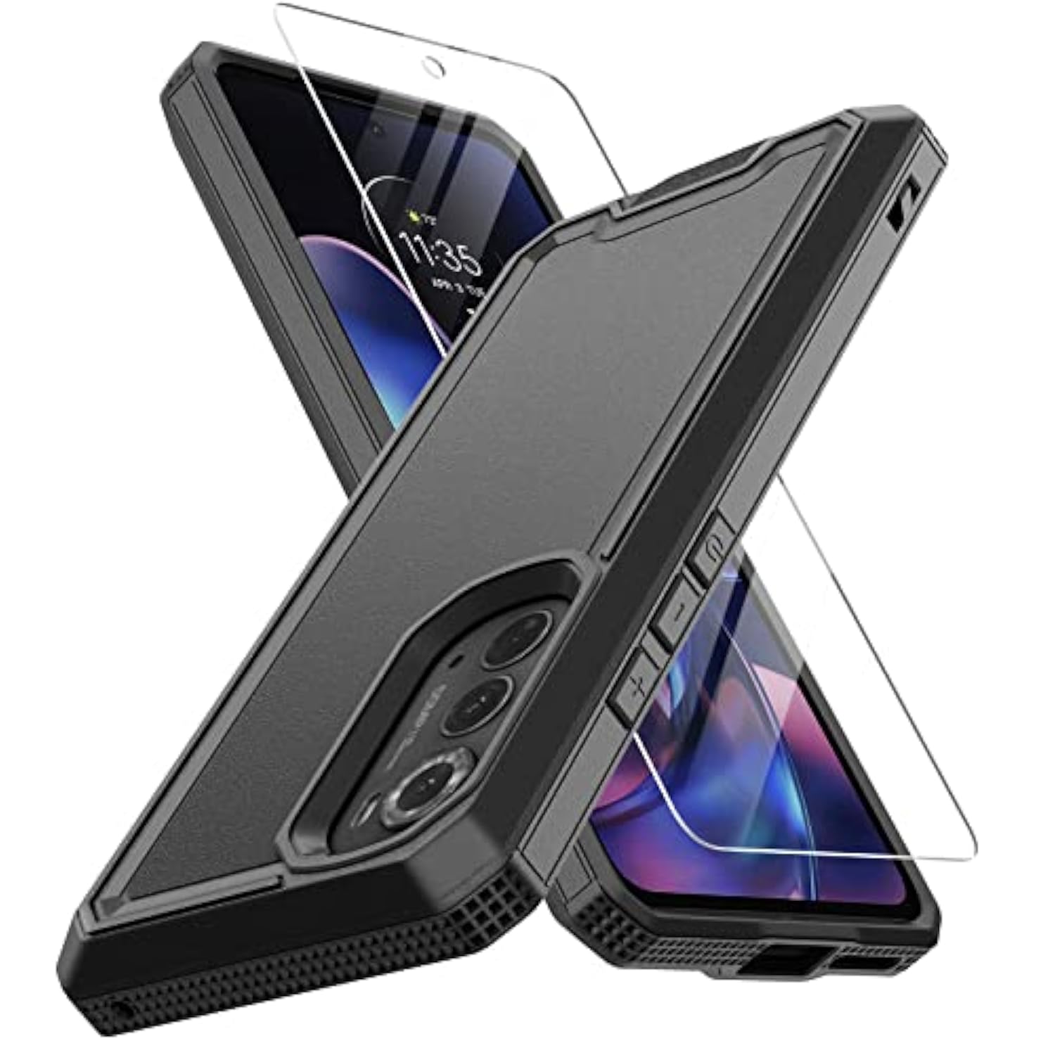 For Motorola Edge 2022 Case, Moto Edge 2022 Heavy Duty Case With Screen Protector, Military Grade Drop Proof Cover, Dual Layer Rugged Protective Shell (Black)
