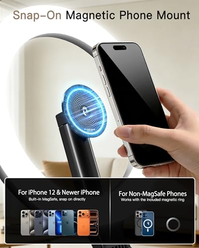 10.2 Magnetic Desk Ring Light with Stand, 5000mAh Rechargeable Desktop Ring Light for Phone?3 Color Foldable Selfie Light for Live