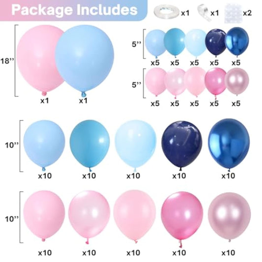 Pink Blue Balloon Arch Garland Kit, 152Pcs 18/10/5 Inch Gender Reveal Balloons, Metallic Blue Pink Mixed Party Pearl Blue Pink Balloons For Boys Girls Baby Shower Birthday Decoration